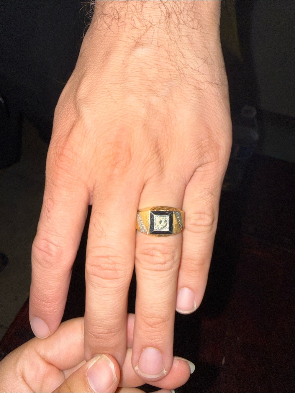 Real 14k GoldMen's Signet Ring with diamond and Center Accent